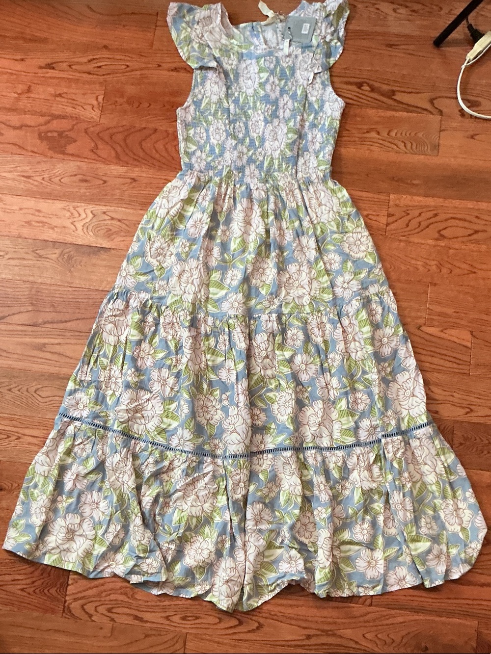 Matilda Jane Blue Floral Tiered Maxi Dress with Green Accents
